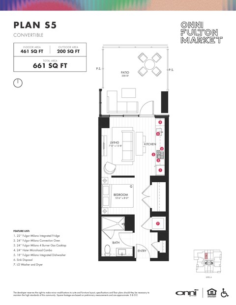 Floor plan for studio, 1 bath, 461 sqft
